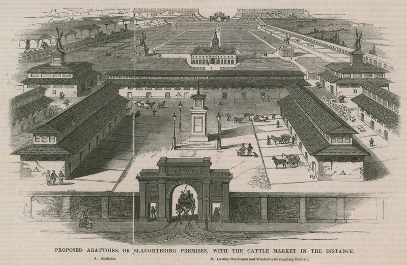 Proposed Abattoirs, or, Slaughtering Premises, with the Cattle Market in the Distance by William Henry Prior