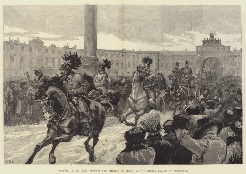 Arrival of the New Emperor and Empress of Russia at the Winter Palace, St Petersburg by William Heysham Overend