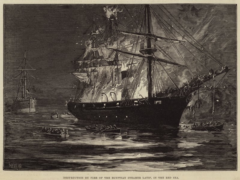 Destruction by Fire of the Egyptian Steamer Latif, in the Red Sea by William Heysham Overend