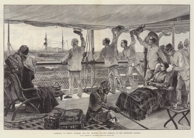 Farewell to Africa, Stanley and his Officers leaving Mombasa in the Steam-Ship Katoria by William Heysham Overend