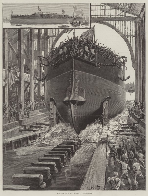 Launch of HMS Rodney at Chatham by William Heysham Overend