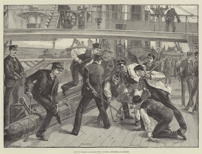 Life on Board a Man-of-War, Junior Officers at Hockey by William Heysham Overend
