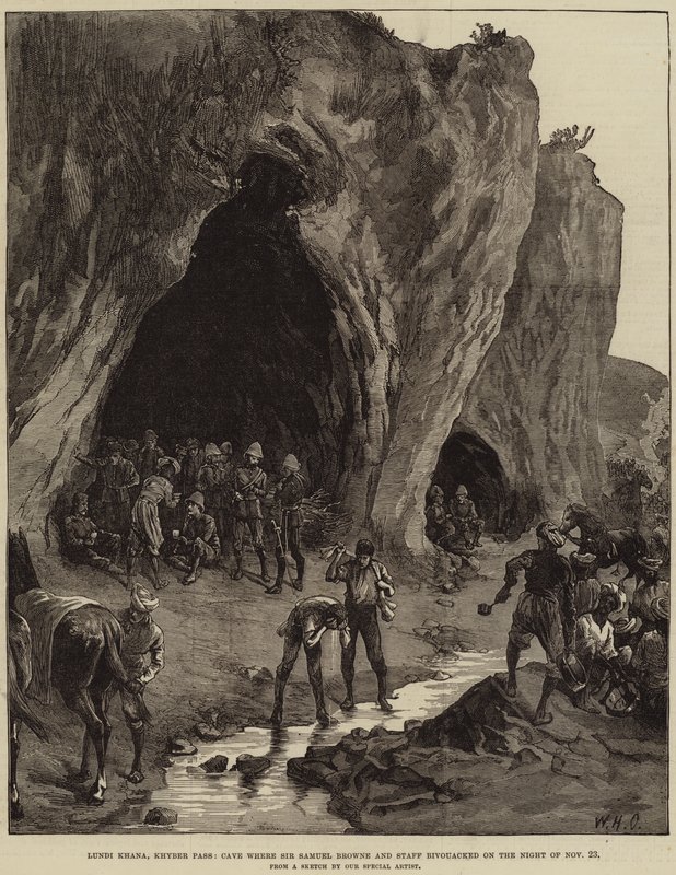 Lundi Khana, Khyber Pass, Cave where Sir Samuel Browne and Staff bivouacked on the Night of 23 November by William Heysham Overend