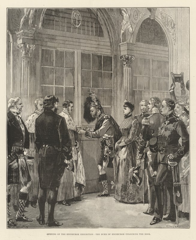 Opening of the Edinburgh Exhibition, the Duke of Edinburgh Unlocking the Door by William Heysham Overend