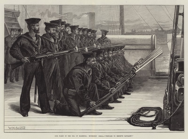Our Fleet in the Sea of Marmora, Musketry Drill, Prepare to receive Cavalry! by William Heysham Overend