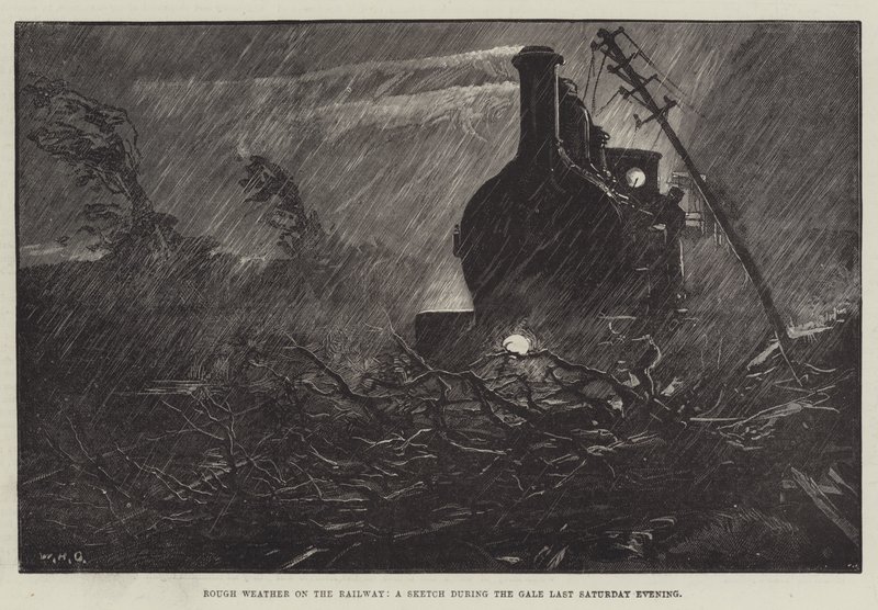 Rough Weather on the Railway, a Sketch During the Gale by William Heysham Overend