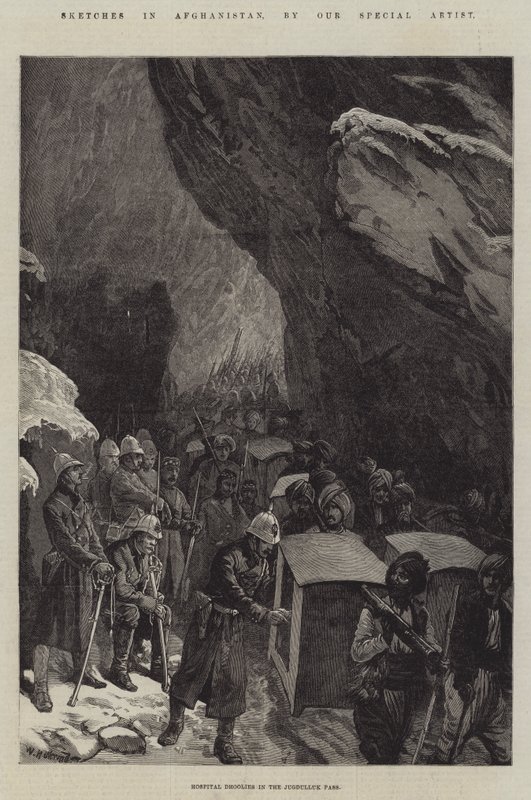Sketches in Afghanistan, Hospital Dhoolies in the Jugdulluk Pass by William Heysham Overend