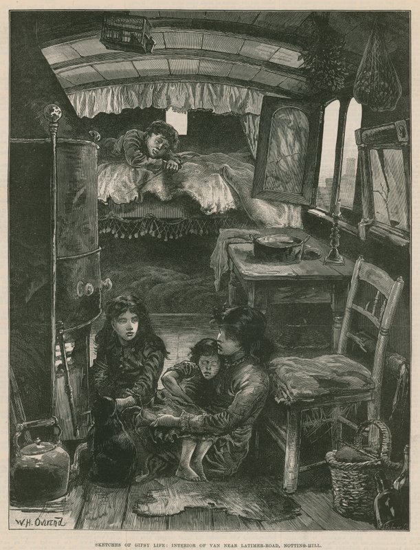 Sketches of Gipsy Life; Interior of Van near Latimer Road, Notting Hill by William Heysham Overend