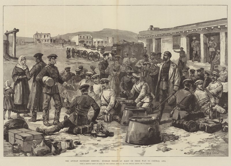 The Afghan Boundary Dispute, Russian Troops at Baku on their Way to Central Asia by William Heysham Overend