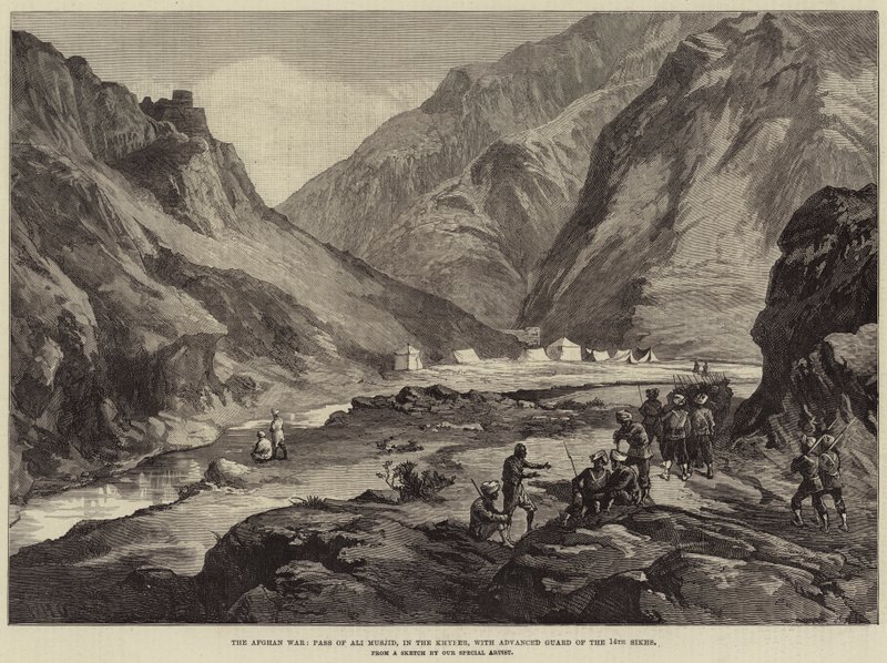 The Afghan War, Pass of Ali Musjid, in the Khyber, with Advanced Guard of the 14th Sikhs by William Heysham Overend
