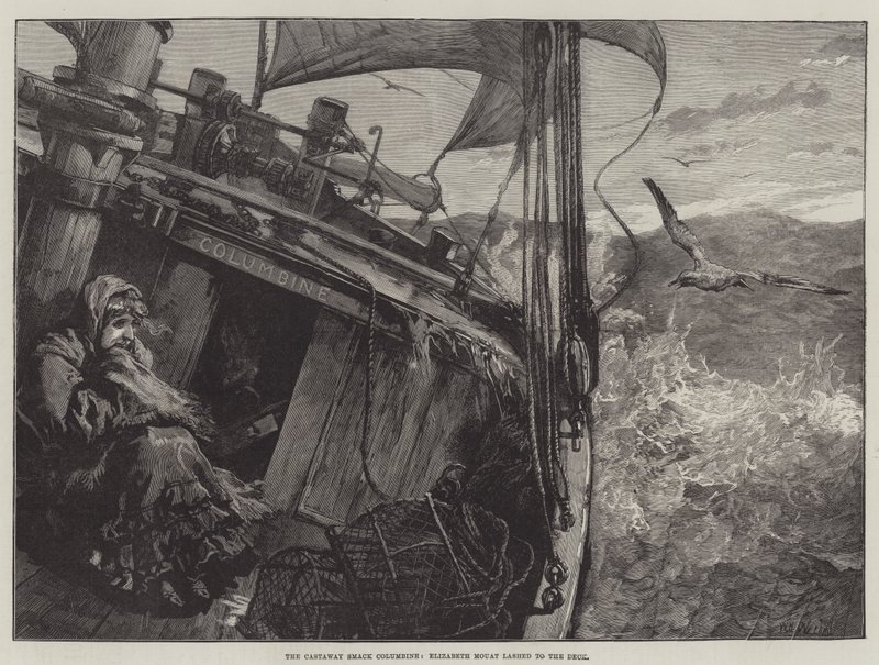 The Castaway Smack Columbine, Elizabeth Mouat lashed to the Deck by William Heysham Overend