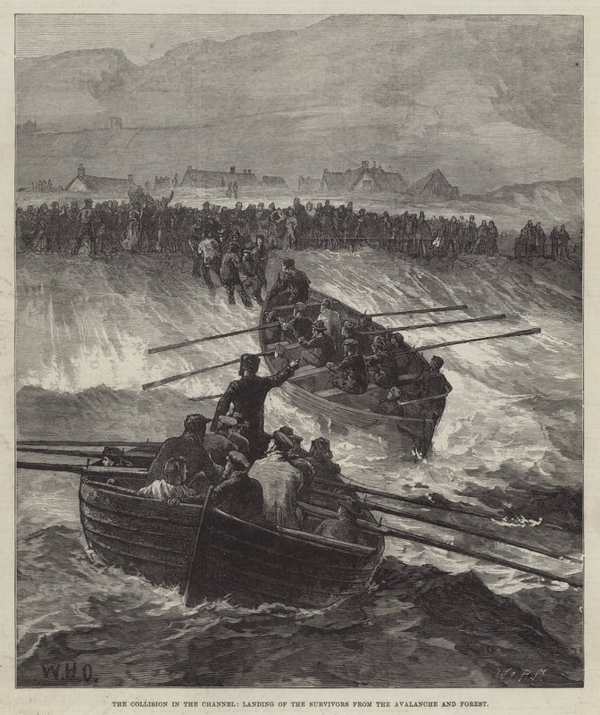 The Collision in the Channel, landing of the Survivors from the Avalanche and Forest by William Heysham Overend