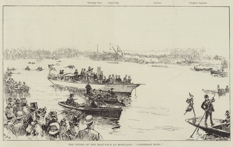 The Finish of the Boat-Race at Mortlake, Cambridge Wins! by William Heysham Overend