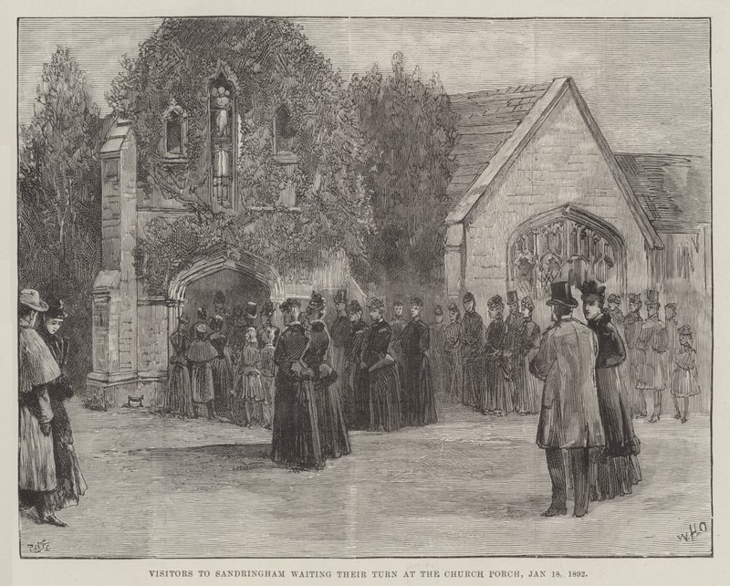 The Funeral of the Late Duke of Clarence and Avondale, Visitors to Sandringham Waiting Their Turn at the Church Porch, 18 January 1892 by William Heysham Overend