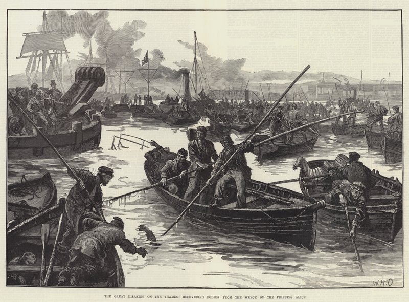The Great Disaster on the Thames, Recovering Bodies from the Wreck of the Princess Alice by William Heysham Overend