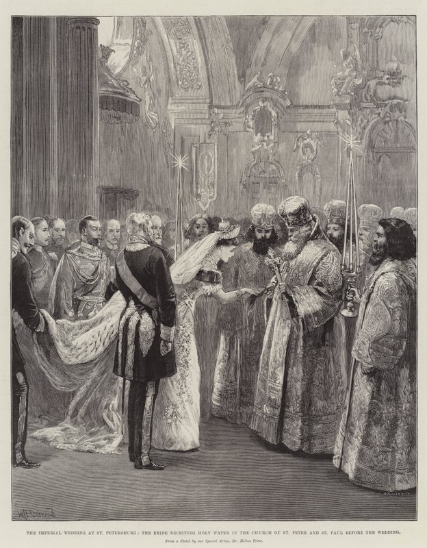 The Imperial Wedding at St Petersburg, the Bride receiving Holy Water in the Church of St Peter and St Paul before the Wedding by William Heysham Overend
