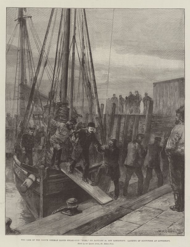 The Loss of the North German Lloyd Steam-Ship Elbe, on 30 January, off Lowestoft, Landing of Survivors at Lowestoft by William Heysham Overend