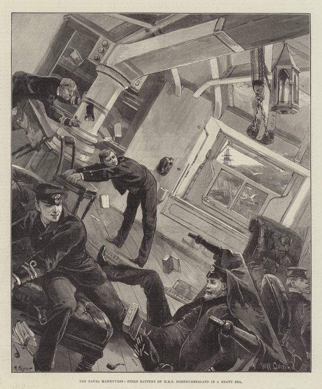 The Naval Manoeuvres, Stern Battery of HMS Northumberland in a Heavy Sea by William Heysham Overend