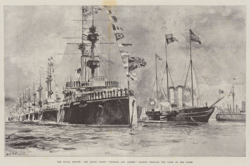 The Naval Review, the Royal Yacht Victoria and Albert passing through the Lines of the Fleet by William Heysham Overend