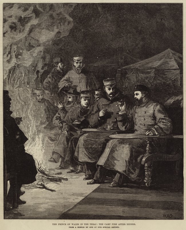 The Prince of Wales in the Terai, the Camp Fire after Dinner by William Heysham Overend