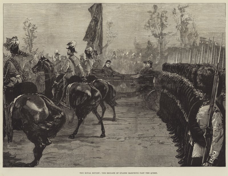 The Royal Review, the Brigade of Guards marching past the Queen by William Heysham Overend