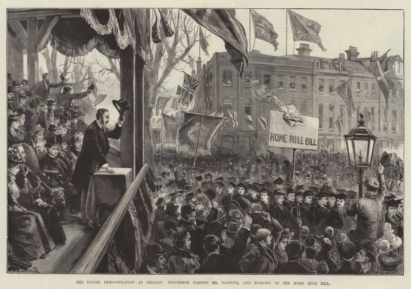 The Ulster Demonstration at Belfast, Procession passing Mr Balfour, and burning of the Home Rule Bill by William Heysham Overend