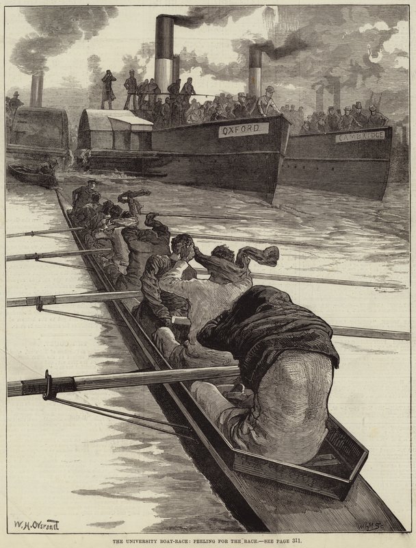 The University Boat-Race, peeling for the Race by William Heysham Overend
