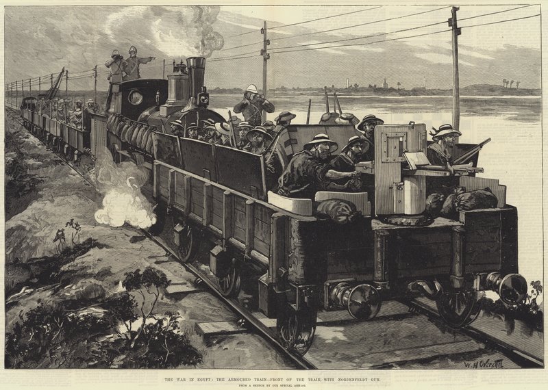 The War in Egypt, the Armoured Train, Front of the Train, with Nordenfeldt Gun by William Heysham Overend