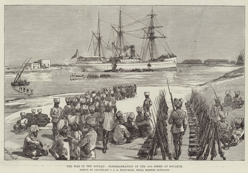 The War in the Soudan, Disembarkation of the 15th Sikhs at Souakim by William Heysham Overend