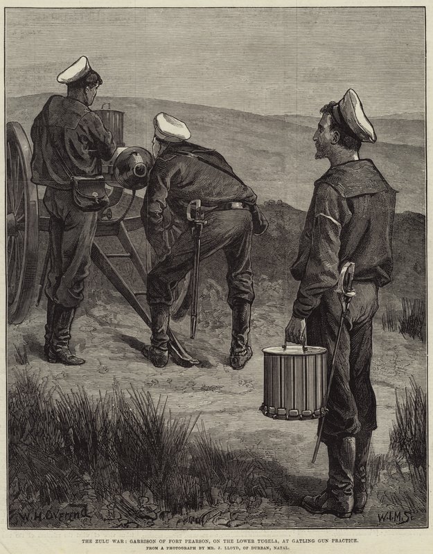 The Zulu War, Garrison of Fort Pearson, on the Lower Tugela, at Gatling Gun Practice by William Heysham Overend