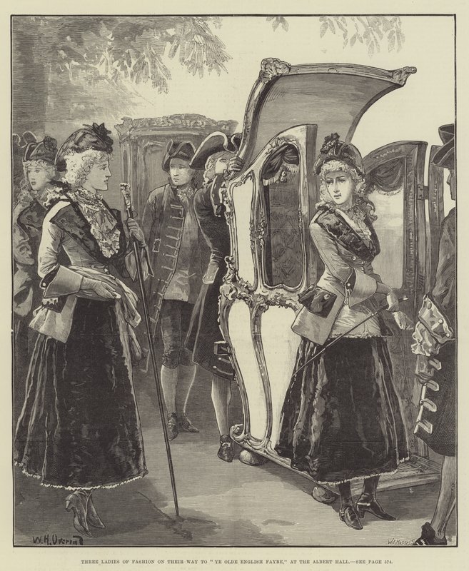 Three Ladies of Fashion on their Way to Ye Olde English Fayre, at the Albert Hall by William Heysham Overend