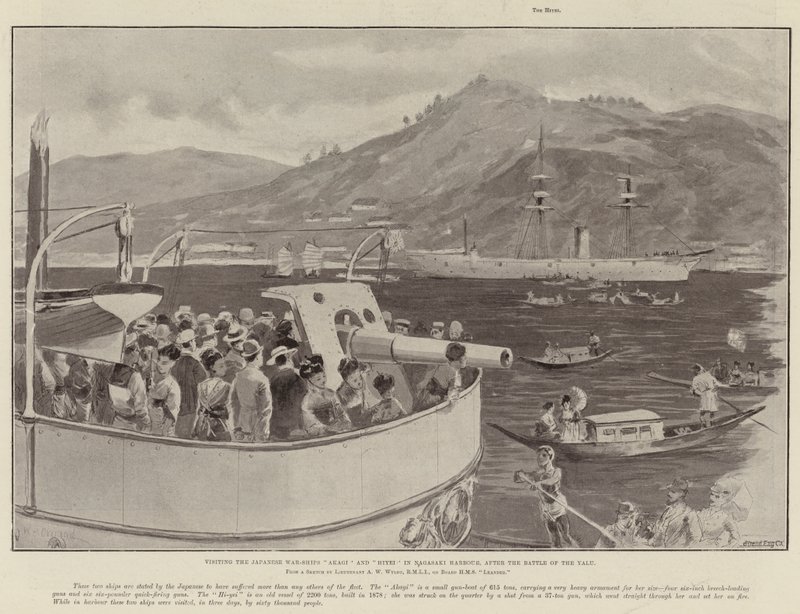Visiting the Japanese War-Ships Akagi and Hiyei in Nagasaki Harbour, After the Battle of the Yalu by William Heysham Overend