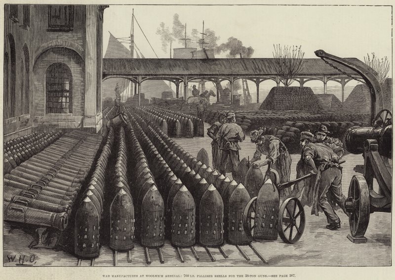 War Manufactures at Woolwich Arsenal, 700 lb Palliser Shells for the 38-Ton Guns by William Heysham Overend