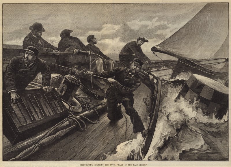 Yacht-Racing, rounding the Buoy, Haul in the Main Sheet! by William Heysham Overend