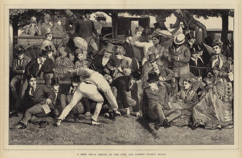 A Good Hit, a Sketch at the Eton and Harrow Cricket Match by William III Bromley