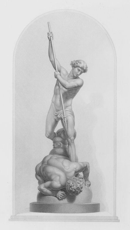 Michael and Satan, from the group in marble by Flaxman, RA, engraved by W Roffe by William John Roffe
