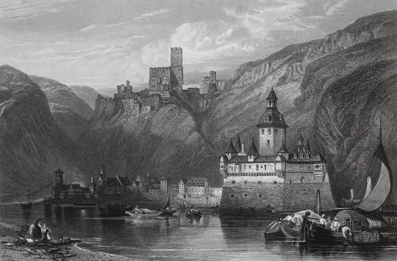 Caub, Castle of Gutenfels, and the Pfalz, Rhine by William Leighton (after) Leitch