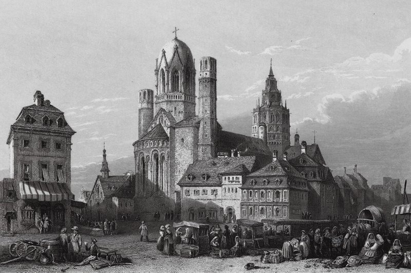 Mayence Cathedral, Rhine by William Leighton (after) Leitch