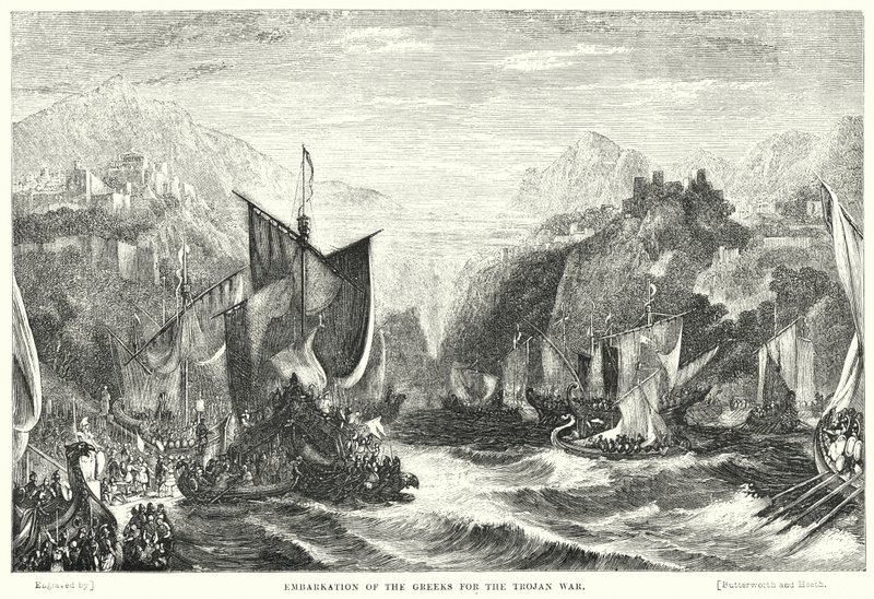 Embarkation of the Greeks for the Trojan War (engraving) by William Linton