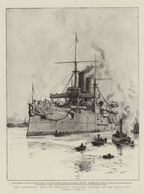 HMS Blenheim, the New First-Class Protected Cruiser, on Her Trial Trip by William Lionel Wyllie