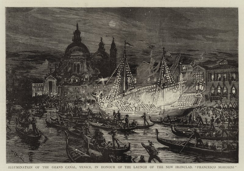 Illumination of the Grand Canal, Venice, in Honour of the Launch of the New Ironclad, Francesco Morosini by William Lionel Wyllie
