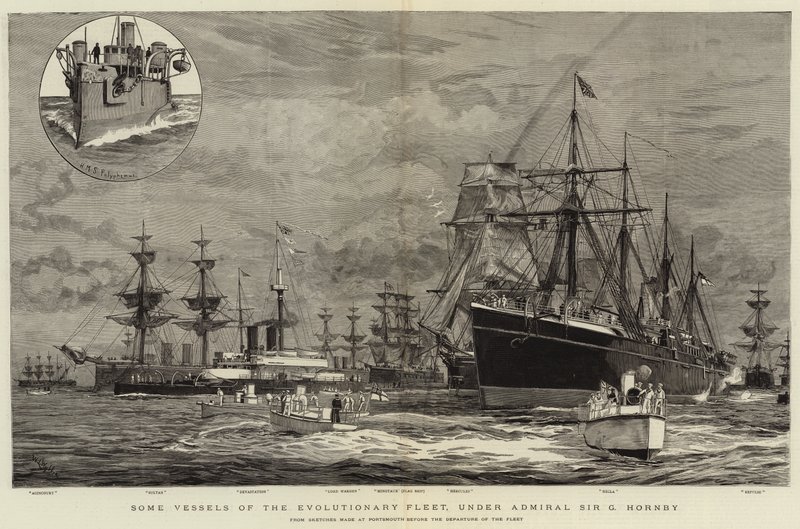 Some Vessels of the Evolutionary Fleet, under Admiral Sir G Hornby by William Lionel Wyllie