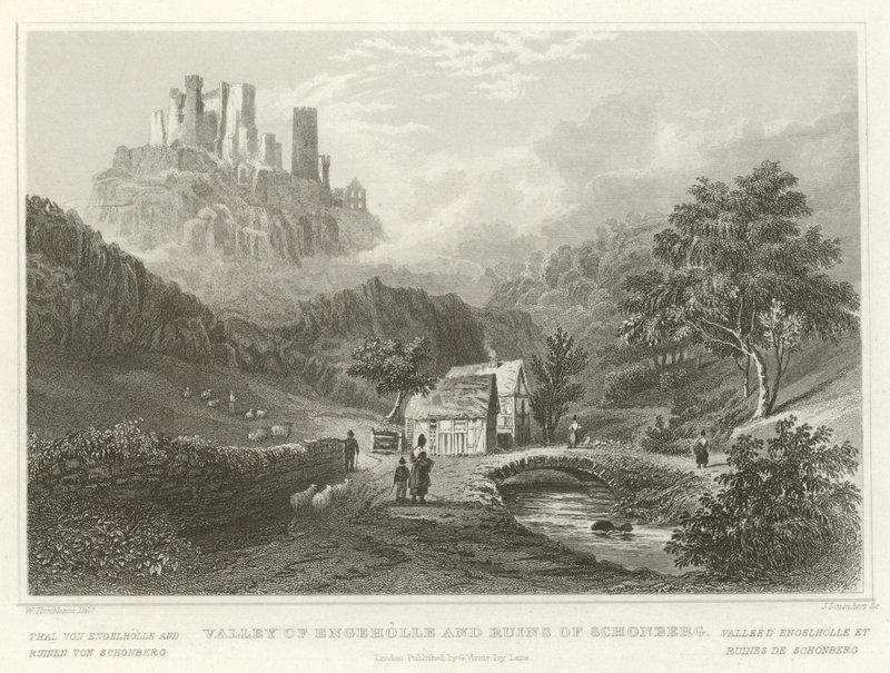 Valley of Engeholle and ruins of Schonberg by William Tombleson