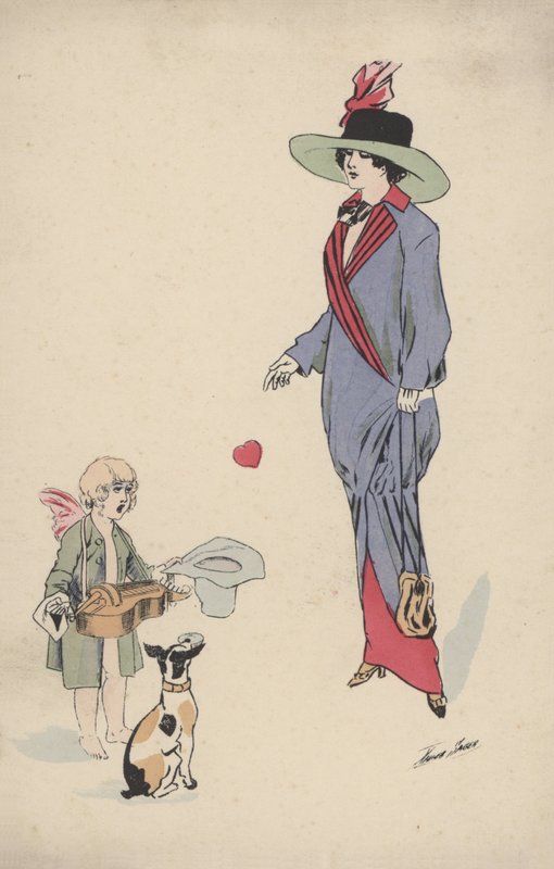 A Begging Cupid Being Paid with a Heart by Fashionably Dressed Tall Girl by Xavier Sager