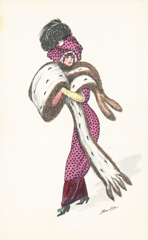 Elegant Parisian woman, with long fur stole by Xavier Sager