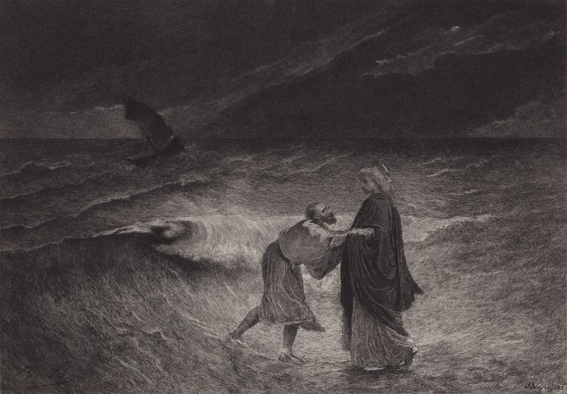Jesus and St. Peter on the Sea by after Albert Robida