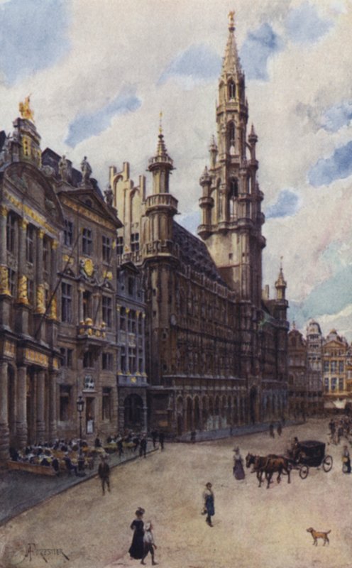 The Hotel de Ville, a Corner of the Grande Place by after Amedee Forestier
