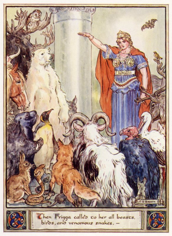 Then Frigga Called to Her All Beasts, Birds, and Venomous Snakes by after Charles Edmund Brock