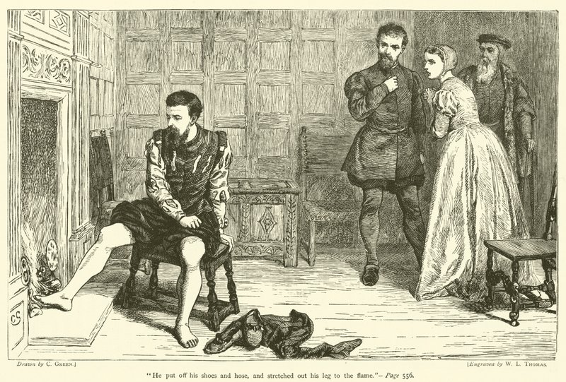 He put off his shoes and hose, and stretched out his leg to the flame by after Charles Green