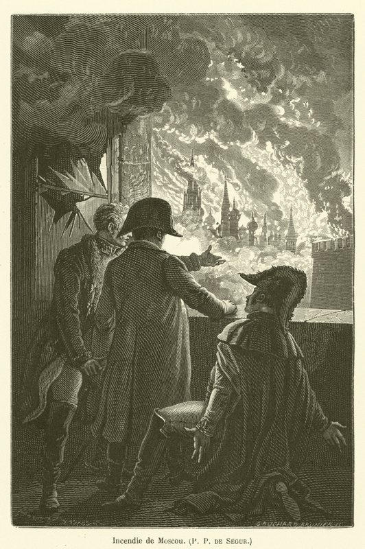 Fire of Moscow, P P de Segur by after Emile Antoine Bayard